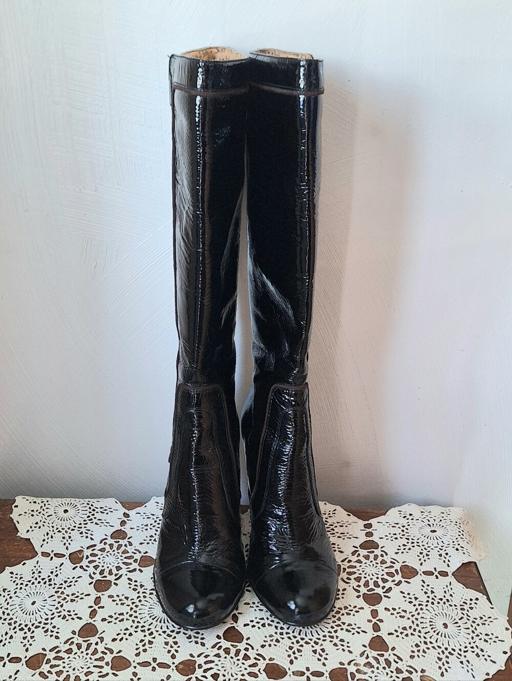Soffit Vintage 1990s Patent Leather Boots W  High-sheen Finish, 7(M)Style#140661